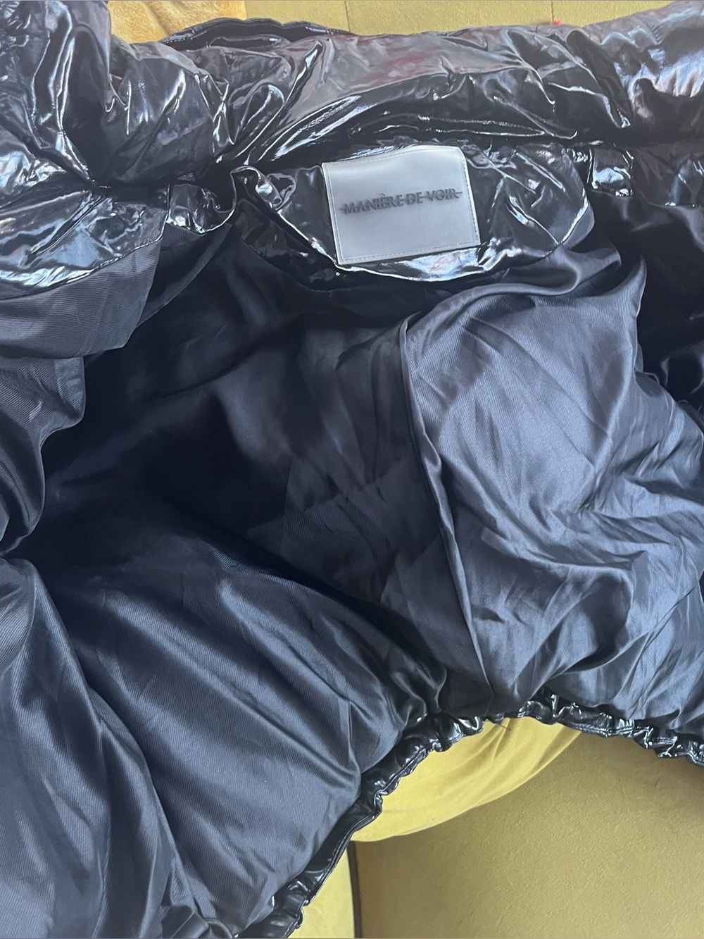 Manière De Voir Black Shiny Cropped Bomber Jacket - Picture 7 of 9